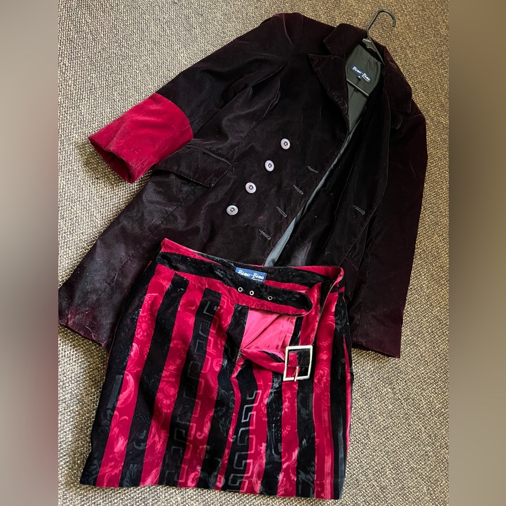 Vintage Bizou, Bizou, black, red velvet jacket skirt, rockstar, Petite